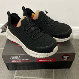 Skechers work slip on sneakers size 7 Comp toe black slip on sneakers new
